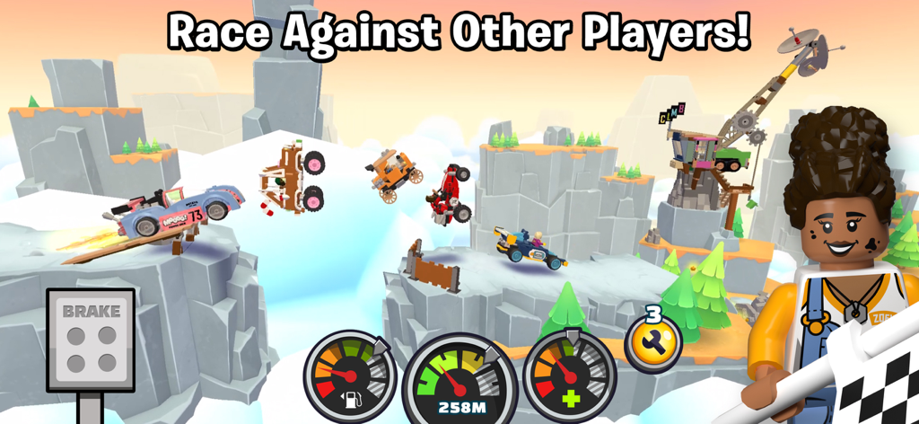 LEGO® Hill Climb Adventures - Vehículos de Lego compitiendo entre sí en el modo Rivales a través de un paisaje rocoso de cañón