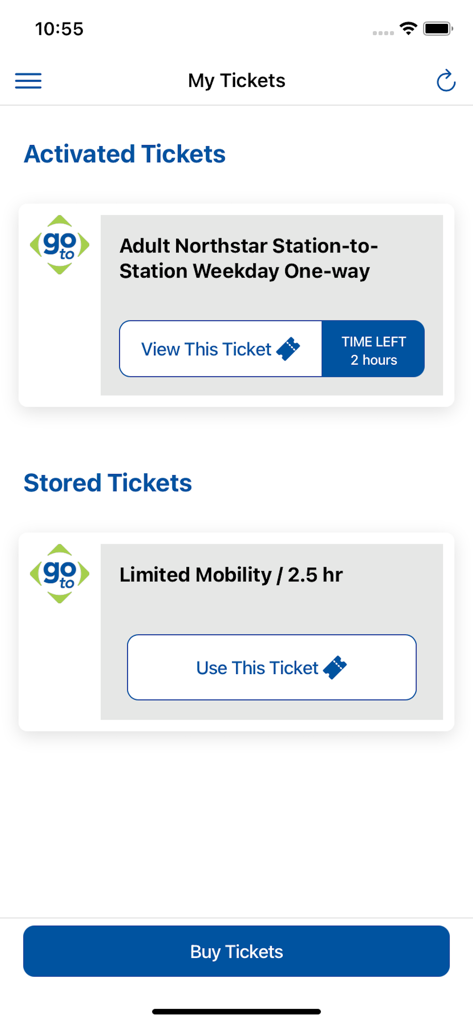 Metro Transit - Metro Transit mobile app My Tickets screen showing activated and stored digital transit tickets