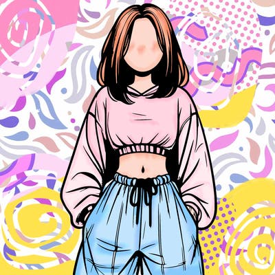 realistic girl faceless with baggy pants and a crop top