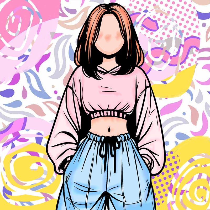 realistic girl faceless with baggy pants and a crop top