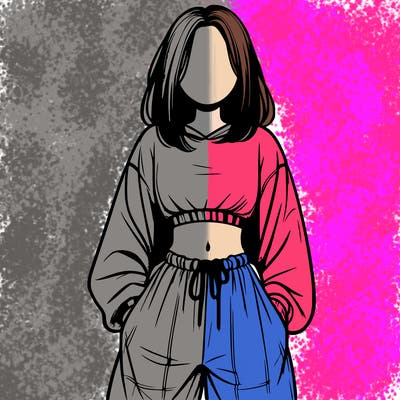 realistic girl faceless with baggy pants and a crop top