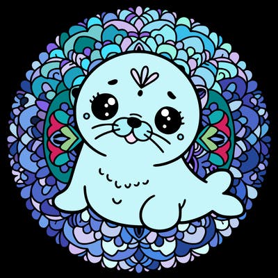 a cute baby seal mandala