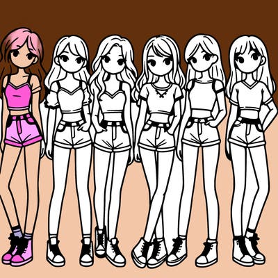 a group of girls wearing crop tops and shorts