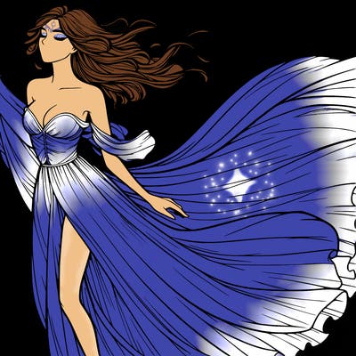 realistic woman in dress flowing the the wind