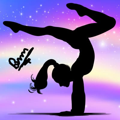 realistic female gymnast doing a cart wheel
