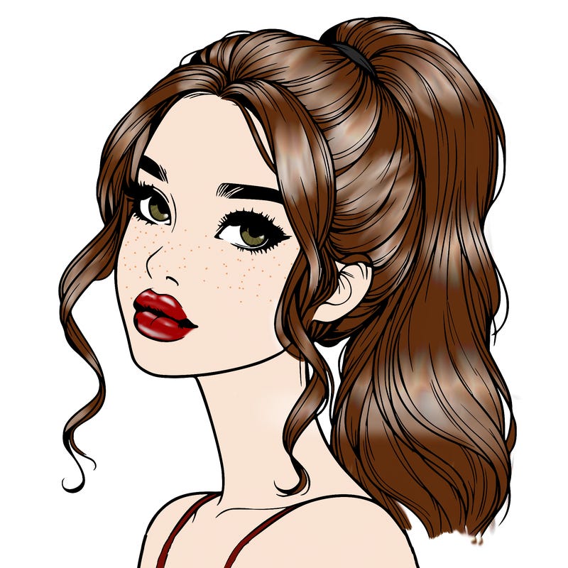 realistic girl with a ponytail on her hair and lips