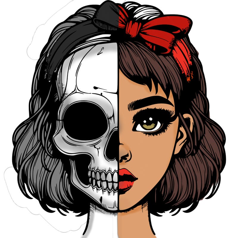 realistic girl with half skull mask