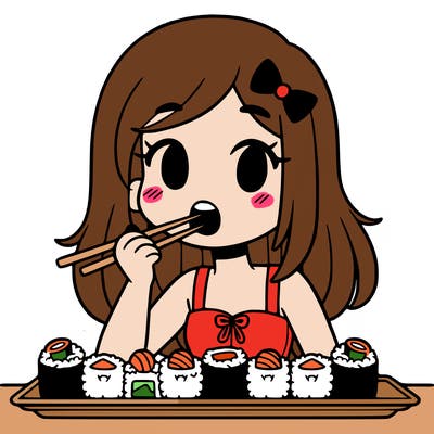 girl eating sushi
