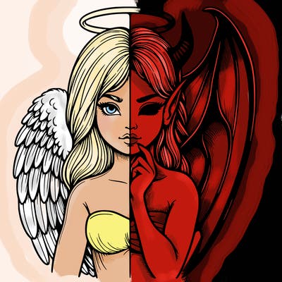 realistic angel half demon