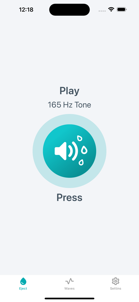 Ultrasonic Cleaner - Ultrasonic Cleaner app screen showing the speaker water ejection feature with a 165 Hz tone