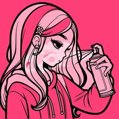 a realistic girl spray painting