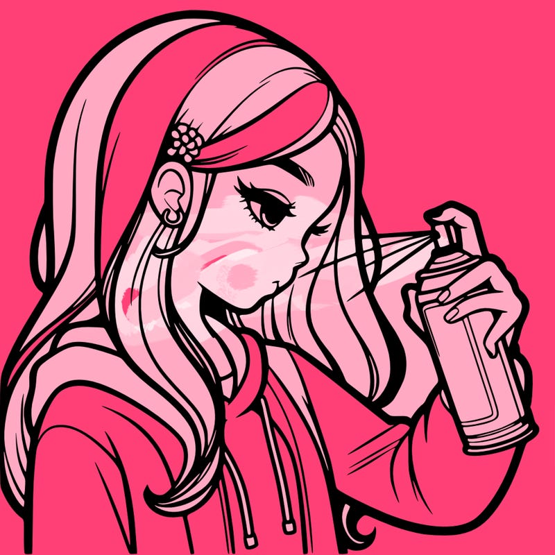 a realistic girl spray painting