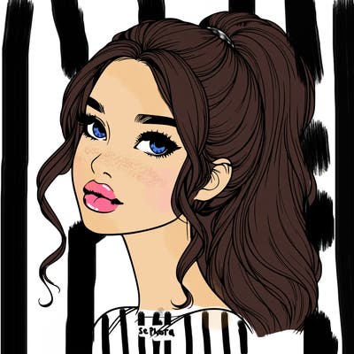 realistic girl with a ponytail on her hair and lips