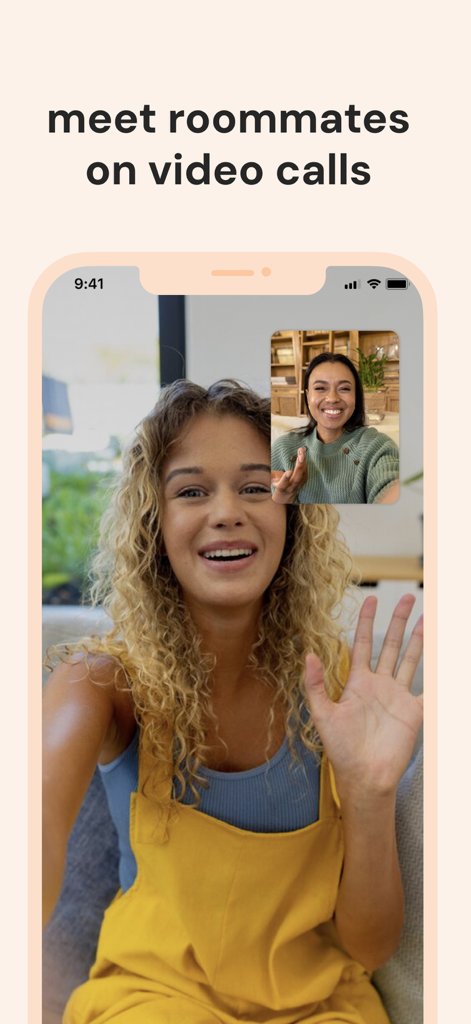 snag sublets - Two women meeting through a video call on the snag sublets app interface