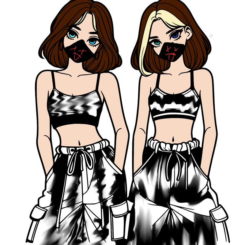two girls with crop top with baggy pants