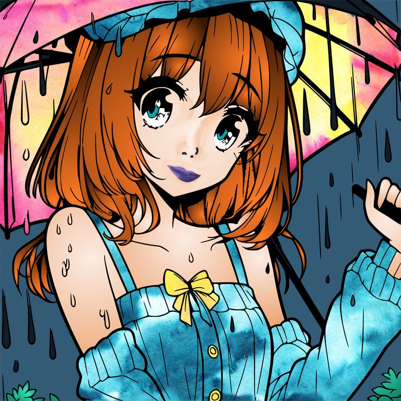 pretty anime girl in the rain