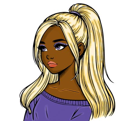 realistic girl with a high ponytail