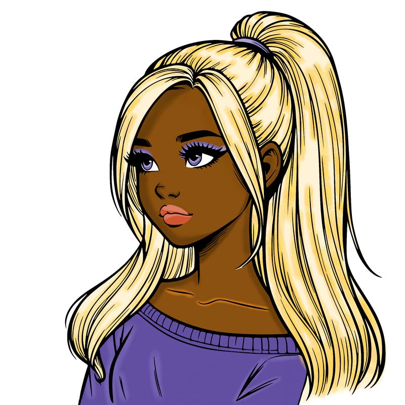 realistic girl with a high ponytail