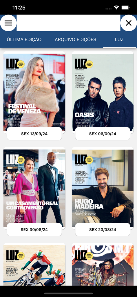 Newsplex Digital - Newsplex Digital 앱 내 LUZ 매거진 표지의 아카이브 보기.