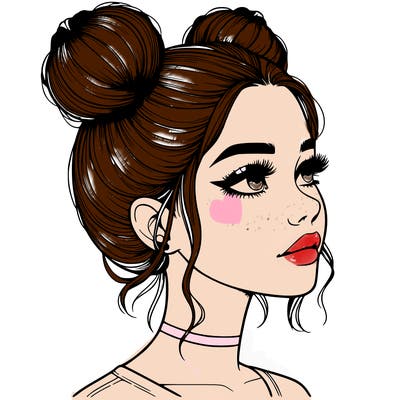 realistic girl with buns on the top of her head