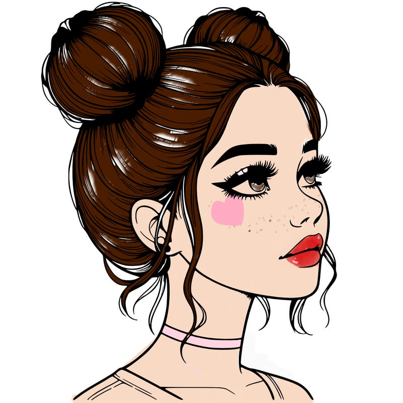 realistic girl with buns on the top of her head