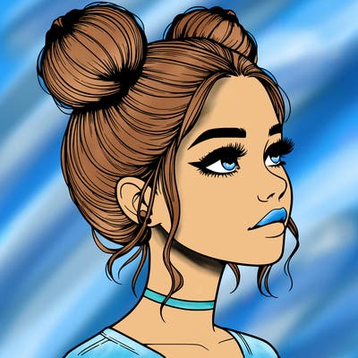 realistic girl with buns on the top of her head