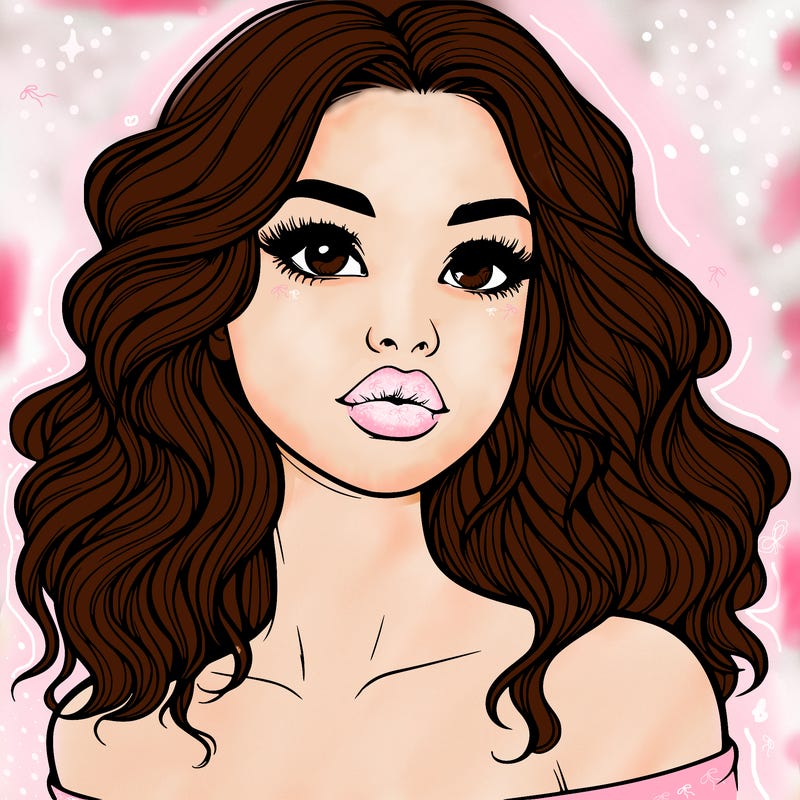 realistic girl with wavy hair and lips