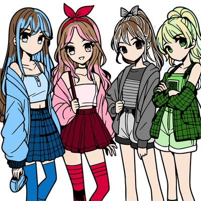 teen manga girls group of 4