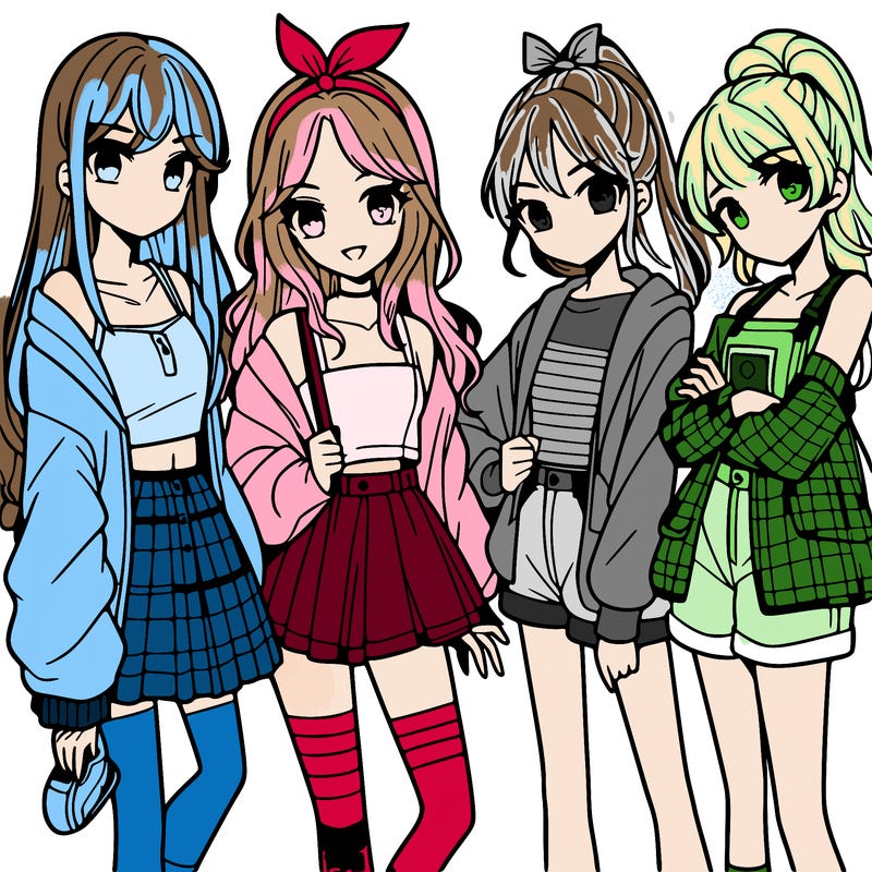 teen manga girls group of 4