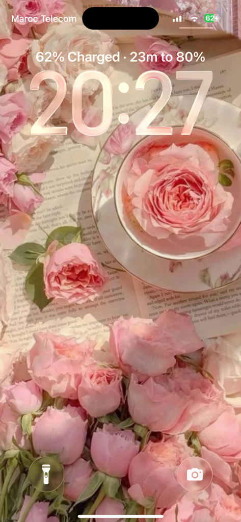 Girl Wallpaper 4K HD - Papel de parede floral estético rosa em uma tela de bloqueio do iPhone com rosas e livros vintage