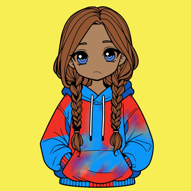 a realistic girl with a oversized hoodie and she has braids