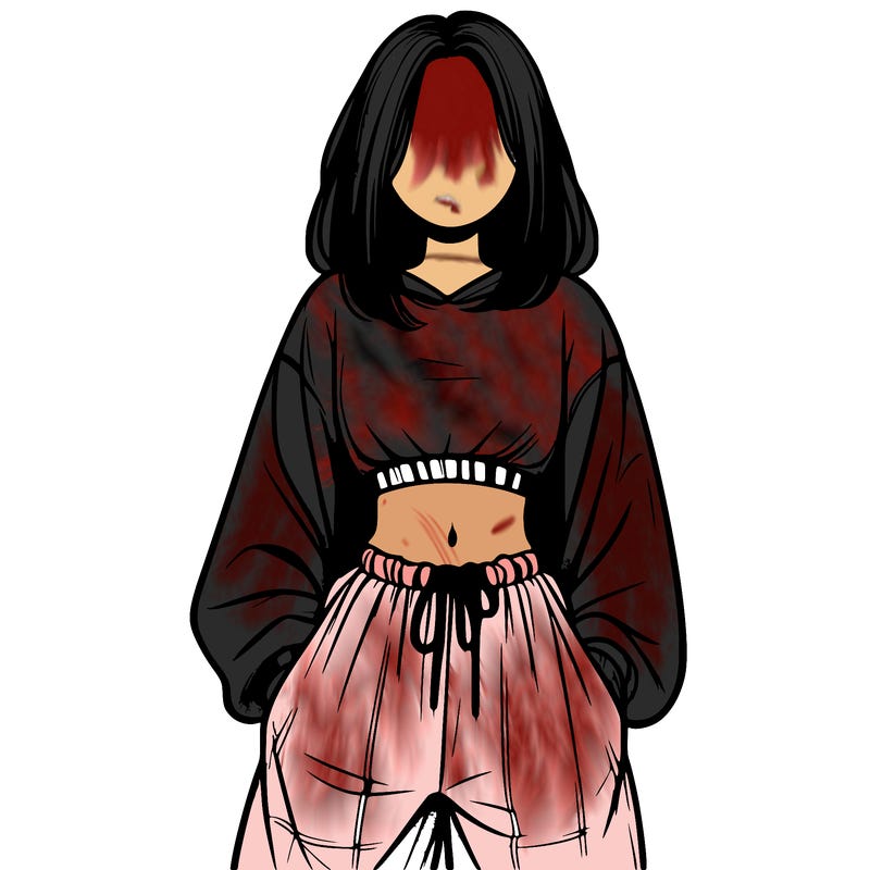 realistic girl faceless with baggy pants and a crop top