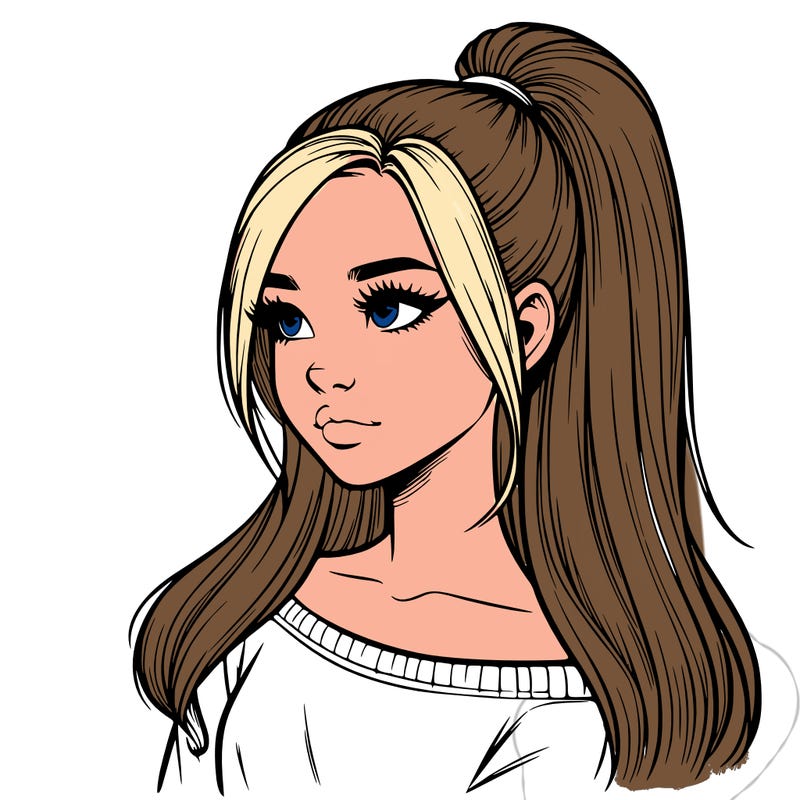 realistic girl with a high ponytail