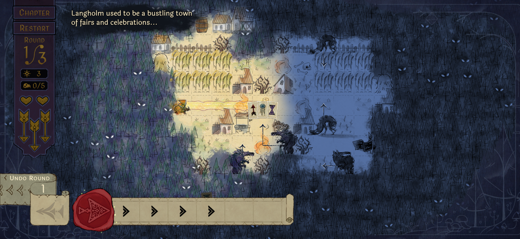 Howl - Turn-based tactical gameplay screenshot of Howl showing a grid-based level with living ink art style