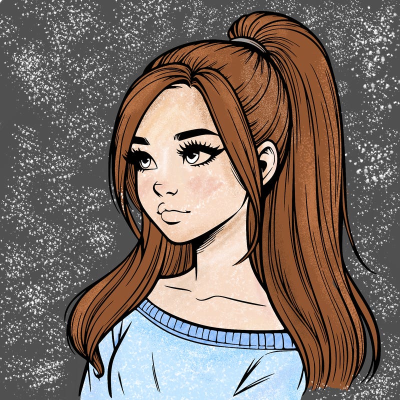 realistic girl with a high ponytail