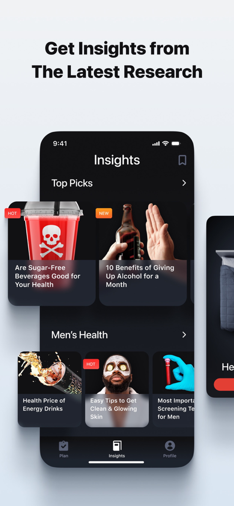 Screenshot des Bereichs „Einblicke“ der Dr. Kegel App mit Artikeln zu Gesundheit und Wohlbefinden für Männer.
