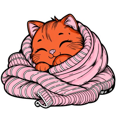 realistic cozy cat in a blanket