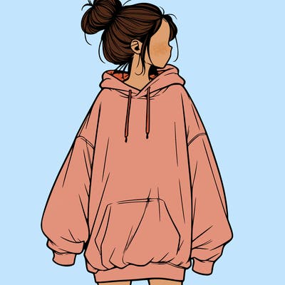 realistic girl with a oversized sweatshirt on and a bun
