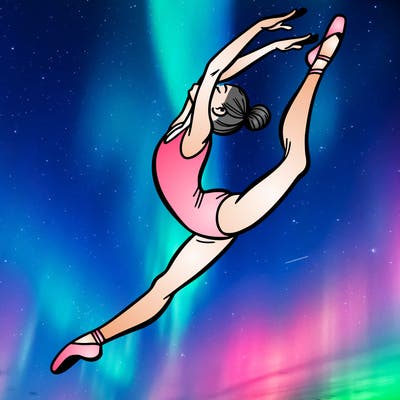 gymnast doing a leap in a leotard with a bent back leg