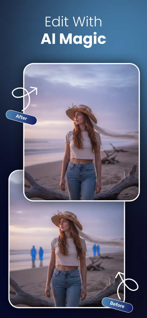 Stable Diffusion-AI Generator - Before and after comparison of AI powered object removal from a beach photo