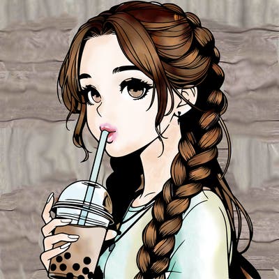 realistic girl with braided hair drinking boba