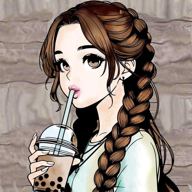 realistic girl with braided hair drinking boba