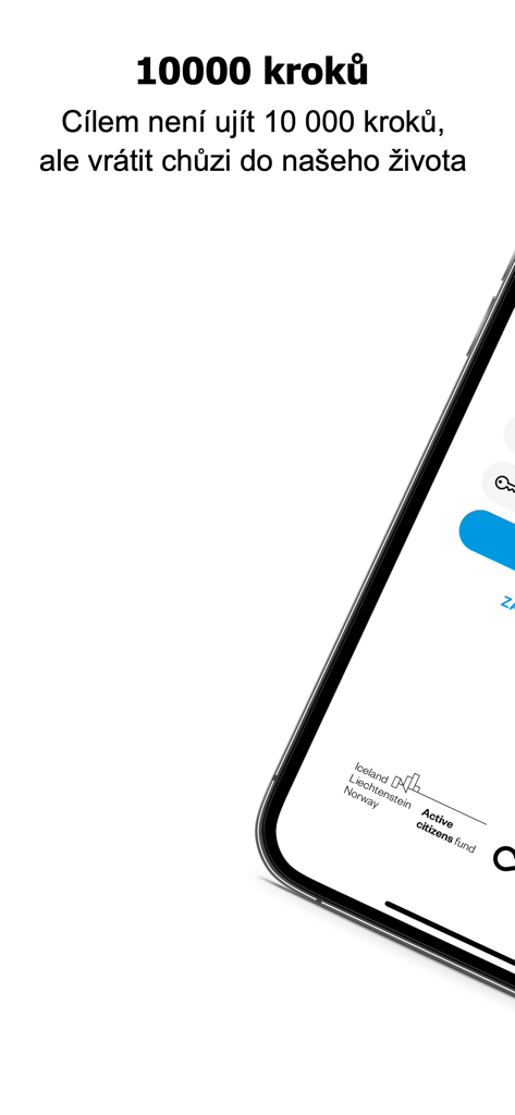 10000 kroků - Introductory screen of the 10000 kroku walking app showing the mission statement in Czech