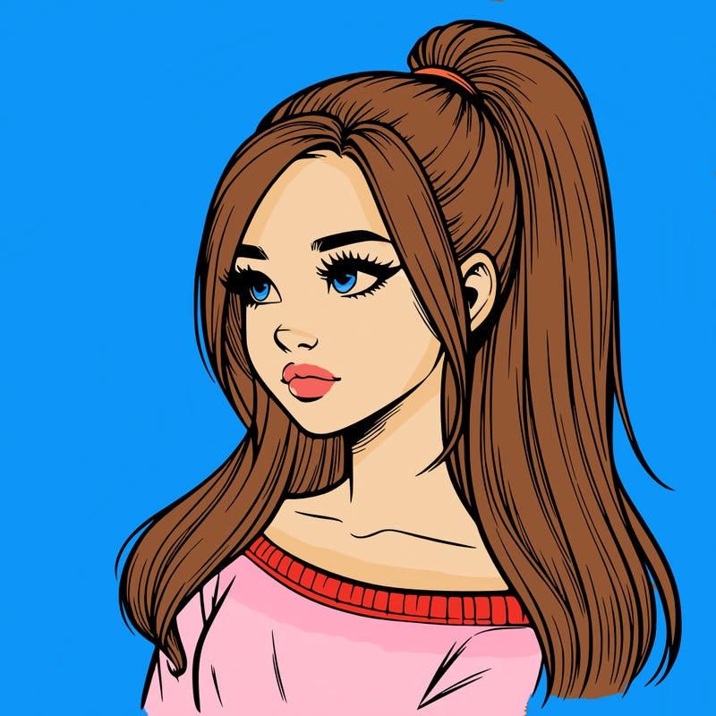 realistic girl with a high ponytail