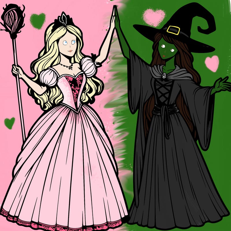 detailed realistic split of a princess and a witch