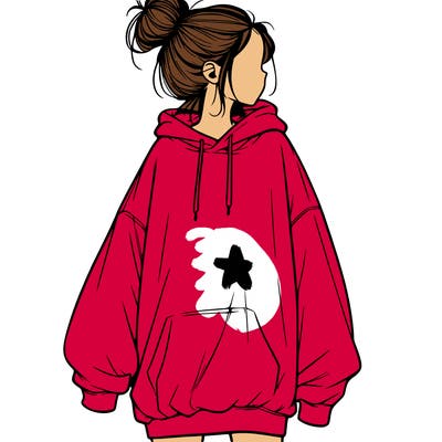 realistic girl with a oversized sweatshirt on and a bun