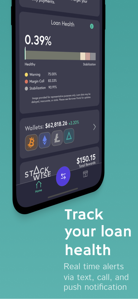 SALT Crypto Loans - A mobile dashboard showing loan health and real-time alerts for crypto-backed loans