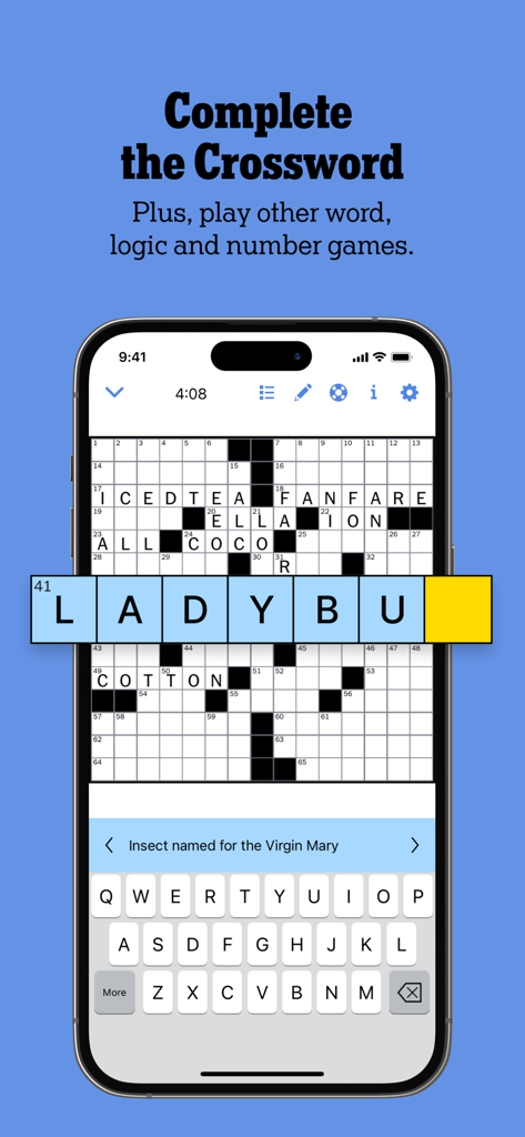 Ein Smartphone-Bildschirm, der das Gameplay des New York Times Kreuzworträtsels anzeigt