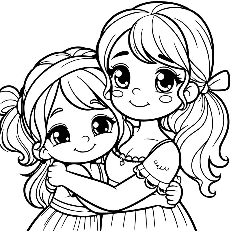 young sister and older sister hugging