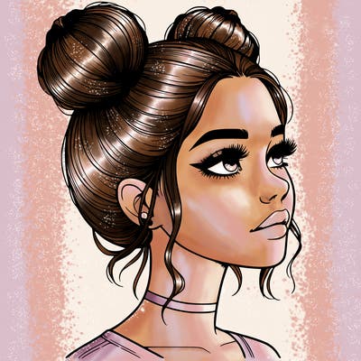 realistic girl with buns on the top of her head